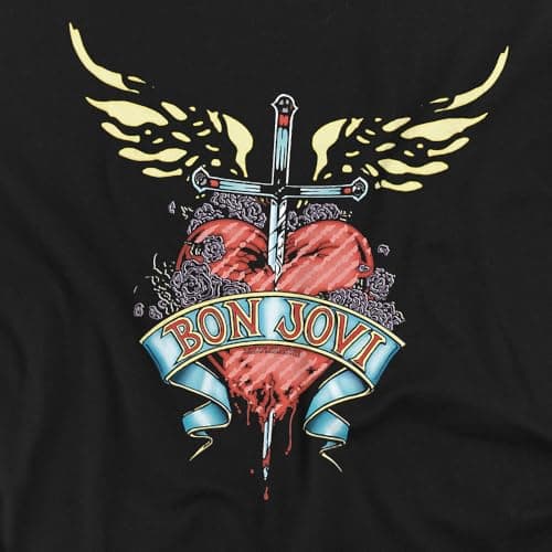 Popfunk Bon Jovi Logo Heart and Dagger Band T-Shirt - Medium, Black
