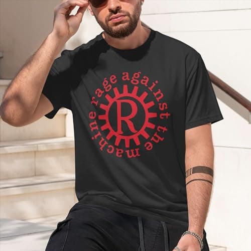 Men's T-Shirt Rage Rock Againsts The Machines Band Crew Neck Shirts Short Sleeve Cotton Tees Top for Men Black X-Large