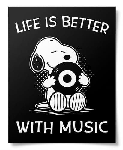 Life Is Better With Music Wall Art Print – Minimalist Typography Decor for Living Room, Classroom, Studio & Creative Workspaces – Music-Inspired Artwork – 8x10 Unframed – Made in USA Luster Finish