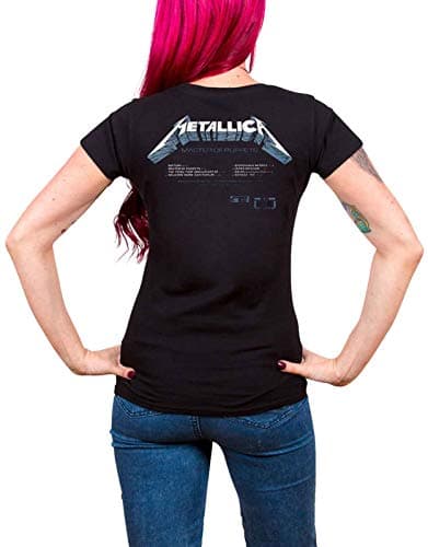 Metallica T Shirt Master Of Puppets Tracks Official Womens Junior Fit Black Size L