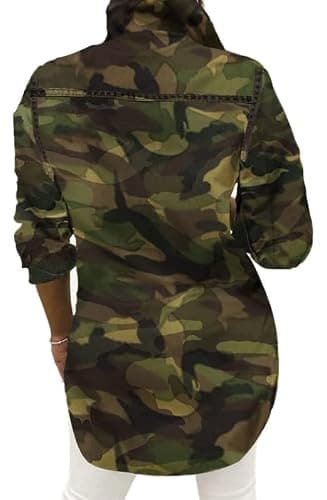 SeNight Women's Jacket Camouflage Casual With Pockets Sexy V Neck Long Sleeve Button Down Denim Coat