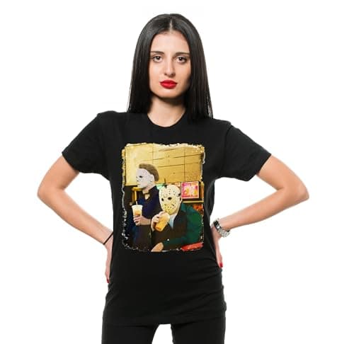Halloween Movie Inspired T-Shirt Michael Myers Drinking Coffee Funny Humorous Tee for Him (Large Black)