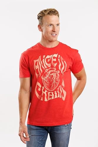 American Classics Alice in Chains T-Shirt - Heart Mens Short Sleeve 90s Music Vintage Style Graphic T-Shirt - Red Heather