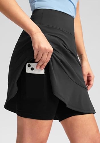Viodia 20" Knee Length Skorts Skirts for Women with Pockets High Waisted Athletic Tennis Golf Skort for Casual Summer Black