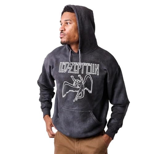Bioworld Led Zeppelin Falling Icarus Logo Long Sleeve Black Cloud Wash Hooded Sweatshirt-Large