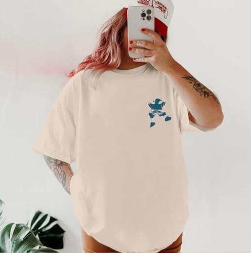 veufcyas Oversized Concert Album Shirts Rock Band Tees for Women Hip Hop Gifts for Concert Lovers Music Festival Outfits Tops(Apricot,S