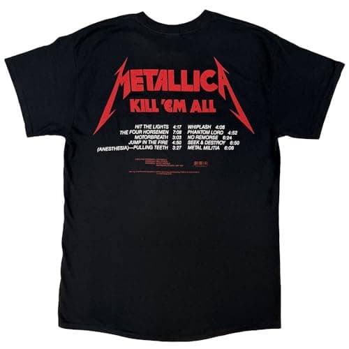 Metallica T Shirt Kill Em All Tracks Band Logo Official Mens Black Size L