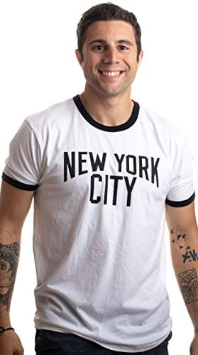 Ann Arbor T-shirt Co. New York City | Iconic NYC Lennon Ringer Vintage Retro Style Men Women Tee-(Adult,M)