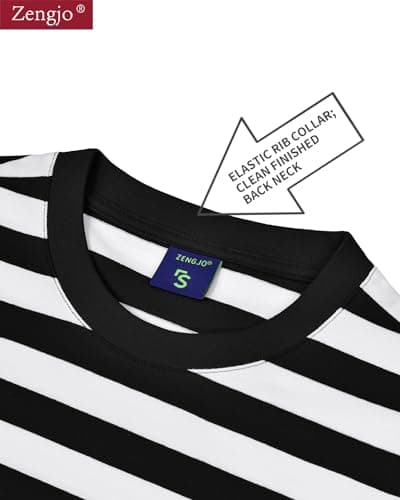 Zengjo Black and White Striped Shirt Men(M,Black&White Wide)