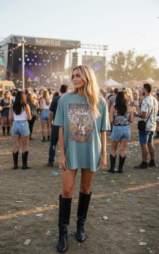 Oversized Rock Band T-Shirt Women Country Music Shirt Tops Nashville Music City Tshirt Vintage Guitar Wings Graphic Tees(Small,Green)