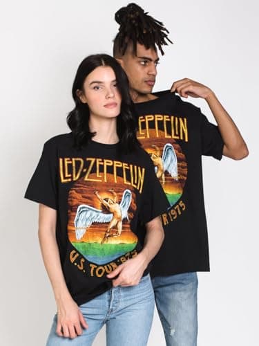 Led Zeppelin Classic Rock Band US 1975 Tour Mens Graphic Short Sleeve Crewneck T-Shirt - Black (X-Large)