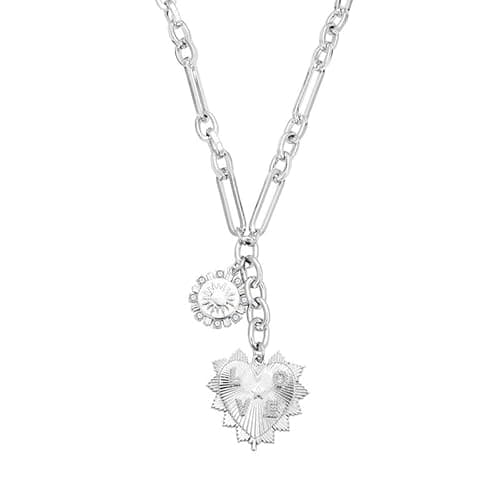 OTEEGX Heart Pendant Necklaces for Women, Chunky Silver Sun Necklace Vintage Big Heart Jewelry Aesthetic Charms Accessories