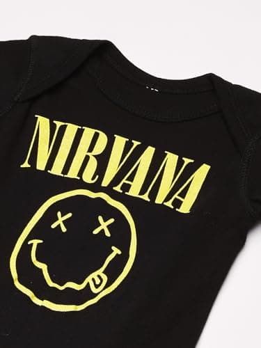 Nirvana unisex baby Nirvana Smiley Onesie, Black, 6 Months and Toddler T Shirt Set, Black, 12 US