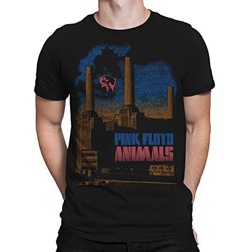Liquid Blue unisex adult Pink Floyd Pig Stain Short Sleeve T-shirt T Shirt, Black, Large US