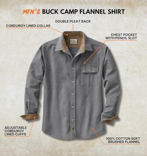Legendary Whitetails Mens Long Sleeve Button Down 100% Cotton Flannel Shirt, Charcoal Heather, XX-Large
