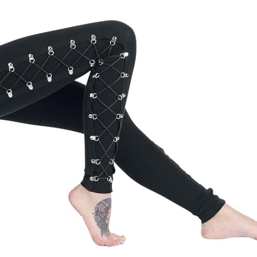 xxxiticat Women's Sexy Black Satin Side Lacing Solid Pants Long Bodycon High Waist Bandage Slim Thick Lace Up Leggings(BL,M)