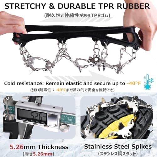 Azarxis Crampons Ice Traction Cleats Snow Grips for Boots Shoes with Anti Slip 24 Stainless Steel Spikes for Walking Climbing Hiking Ice Fishing for Men Women Kids (Black - M)
