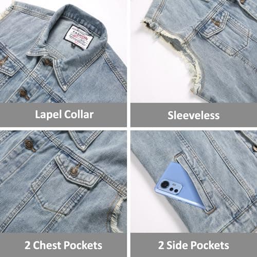 Ginsiom Men's Denim Vest,Sleeveless Jean Jacket Ripped Stretchy Distressed Battle Vest for Men Sleeve Less Outerwear(938Blue,XL)
