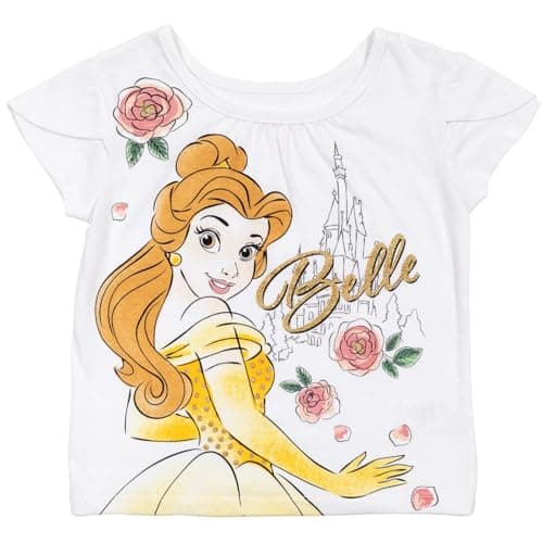 Disney Princess Belle Little Girls Graphic T-Shirt Mesh Skirt and Scrunchie 3 Piece Outfit Set 7-8