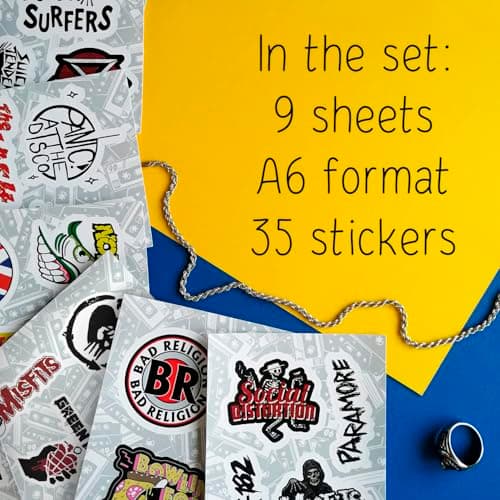 BulbaCraft Punk Rock Stickers - Band Stickers for Adults, Self-Adhesive and Waterproof Decals, Punk Rock Laptop Decals for Skateboards and Scrapbook, Gifts for Women & Men