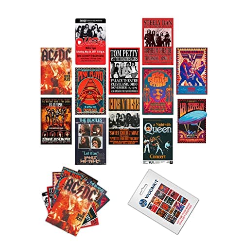 Woonkit Vintage Rock Band Posters for Room Aesthetic, 70s 80s 90s Retro Music Room Wall Bedroom Decor Art, Vintage Rock Concert Poster Wall Collage, Old Music Album Cover Prints (12 SET B, 7.8X11.8 INCH)