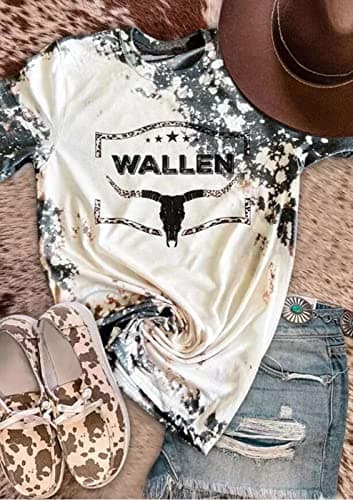 Retro Steer Skull Western T-Shirt Women Vintage Country Music Shirt Cute Cowgirl Graphic Cowboy Tees Tops(Gray, M)