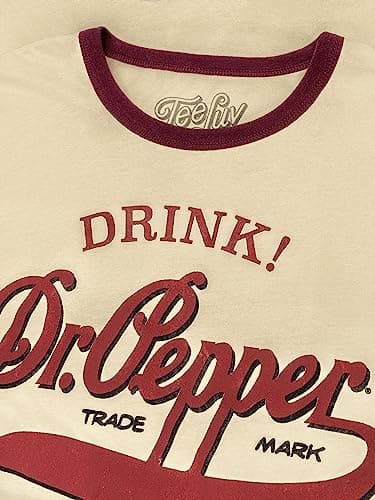 Tee Luv Men's Retro Drink Dr Pepper Ringer Tee Shirt, Natural/Maroon, L