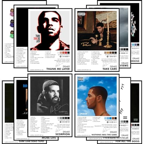 Thepaper9store Pack of 12 - Drake Music Album Art Wall Posters, 8.2x11.8 inch Adhesive Tape Attached Wall Decor Posters, Perfect For Bedroom, Living Room, Office