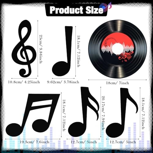 Pasimy 39 Pcs Music Party Decorations Musical Notes Records Bulletin Board Cutouts Rock and Roll Classroom Decor for 1950s 70s 90s Retro Music Birthday Party School Home Wall Decor(Black)
