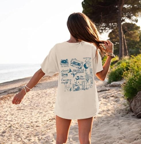 veufcyas Oversized Concert Album Shirts Rock Band Tees for Women Hip Hop Gifts for Concert Lovers Music Festival Outfits Tops(Apricot,S