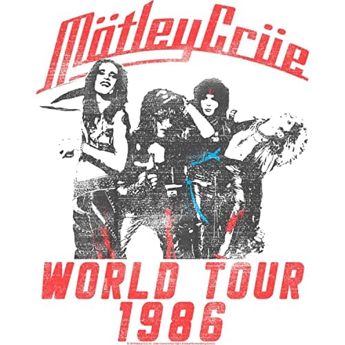 American Classics Motley Crue 1986 American Heavy Metal Rock Band World Tour Adult T-Shirt Large, White (Large)
