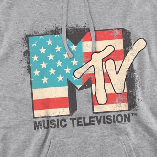 Popfunk Mtv American Logo Unisex Adult Pull-Over Hoodie (Small) Athletic Heather