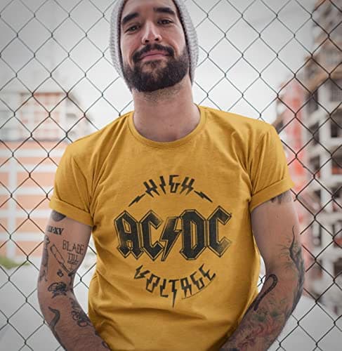 ACDC Heavy Metal Rock Band High Voltage Distressed Ginger Adult T-Shirt Tee