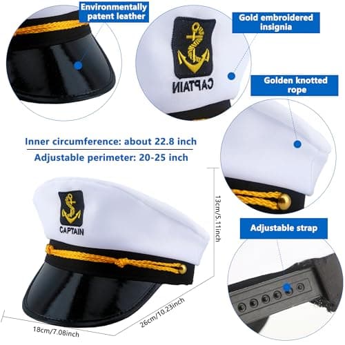 SGBETTER 8 Pieces Captain Hats Adjustable White Sailors Navy Marine Admiral Caps for Yacht Theme Party Costume Accessory