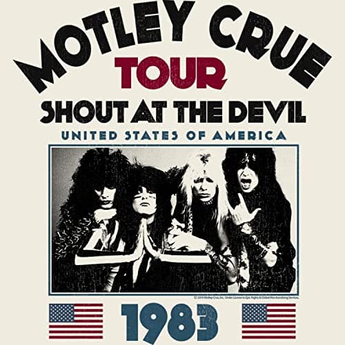 American Classics Motley Crue 80s Hair Band 1983 Shout at The Devil Tour Adult Short Sleeve T-Shirt Graphic Tee Off-White
