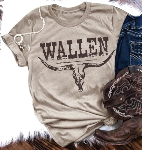 Country Concert Tops for Women Country Shirts Cowgirl Vintage Graphic Tees Shirt Summer Retro Country Concert Outfit (M, Cream Grey1)