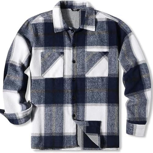 Muscularfit Plaid Flannel Shirt for Men Causal Stylish Long Sleeve Shirt Jacket With Not Hood Lightweight Work Cardigan Shirt lightweight hoodie for men 2024 Blue XL