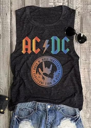 Rock & Roll Tank Tops for Women Rock Music Graphic Tees Shirt Summer Sleeveless Graphic Print Tank Top(L,Gray)