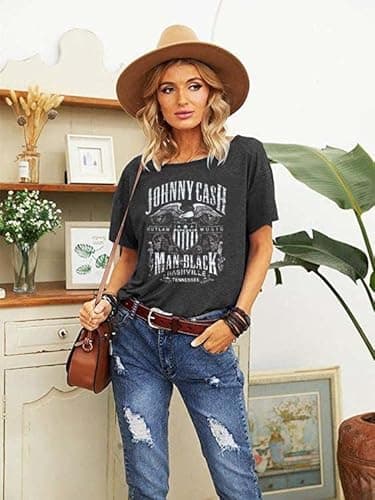 Country Music Tshirt for Women Vintage Nashville Tennessee Graphic Shirts Music Lovers Summer Vacation Top Shirt Tee(Dark Grey,M)